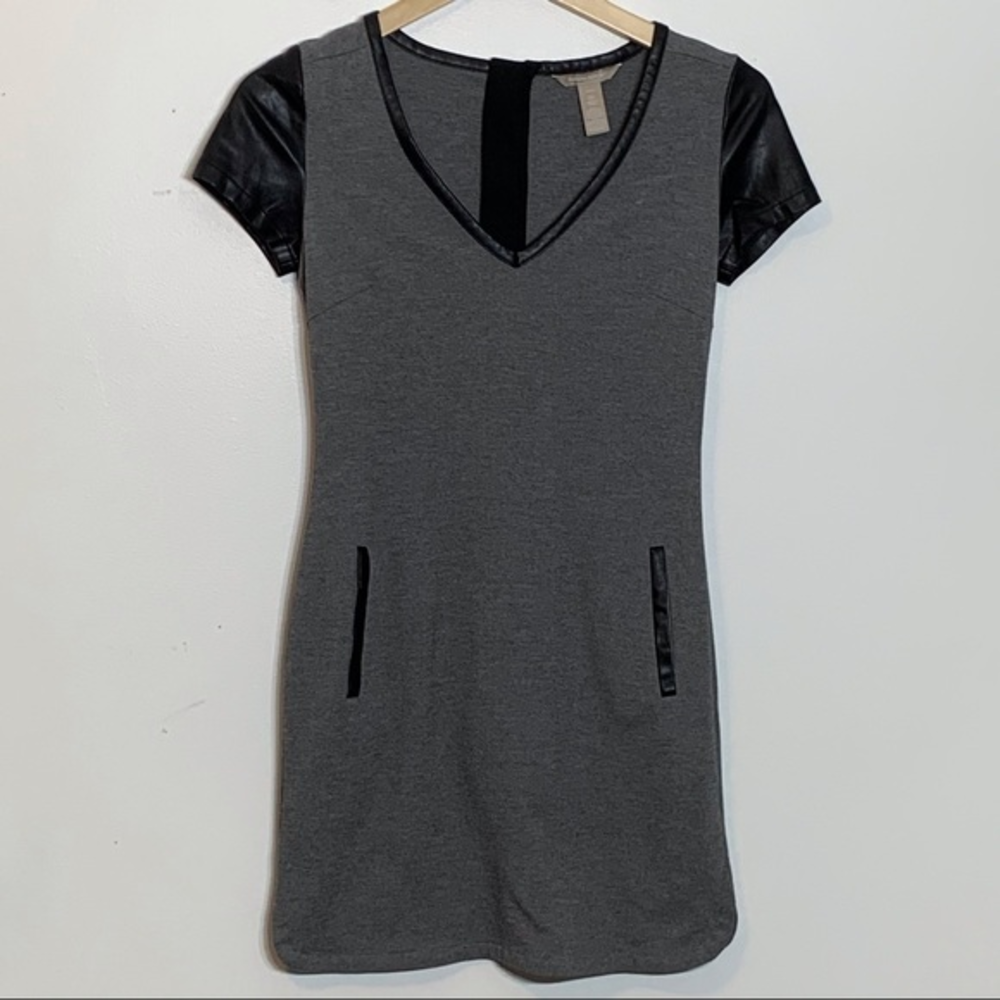 EUC Banana Republic Leather Trim Gray Mini Dress